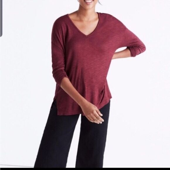 Madewell anthem maroon v neck tshirt Sz Large - Picture 1 of 3
